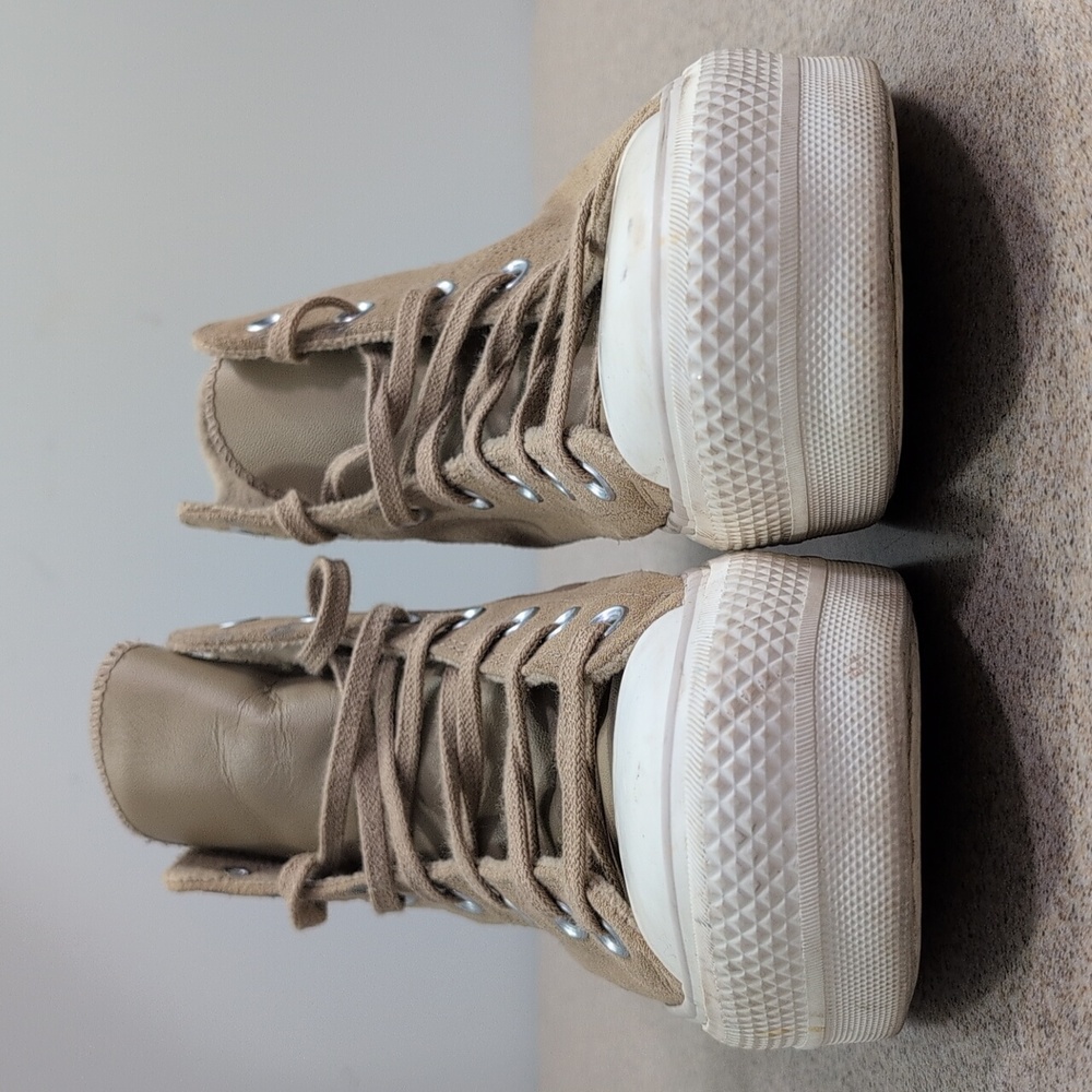 Converse All Star High Top Sneakers Gym Shoes Tan Leather Upper, Lift, Women's 9 - Picture 3 of 12
